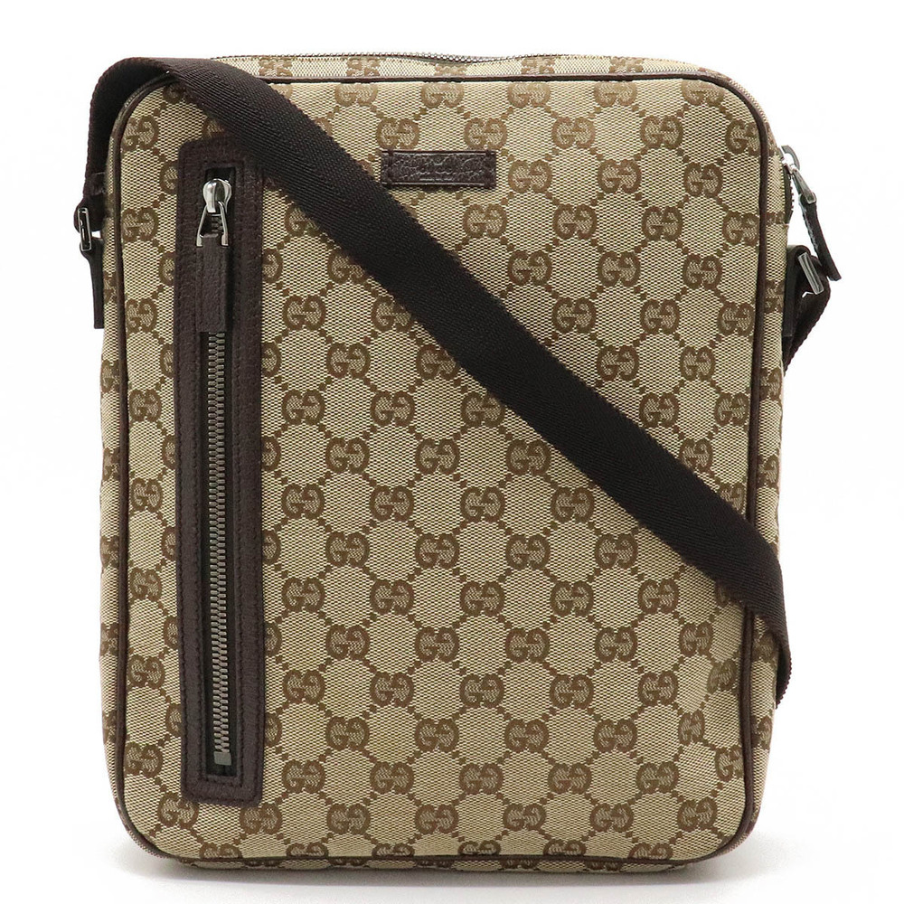 Gucci GG Canvas Crossbody Bag Leather Beige Brown Cream